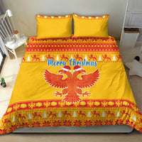Yellow Christmas duvet cover set with “Merry Christmas” and double-headed eagle, matching pillowcases