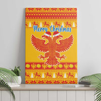 Yellow canvas wall art with double-headed eagle, Merry Christmas greeting, festive border