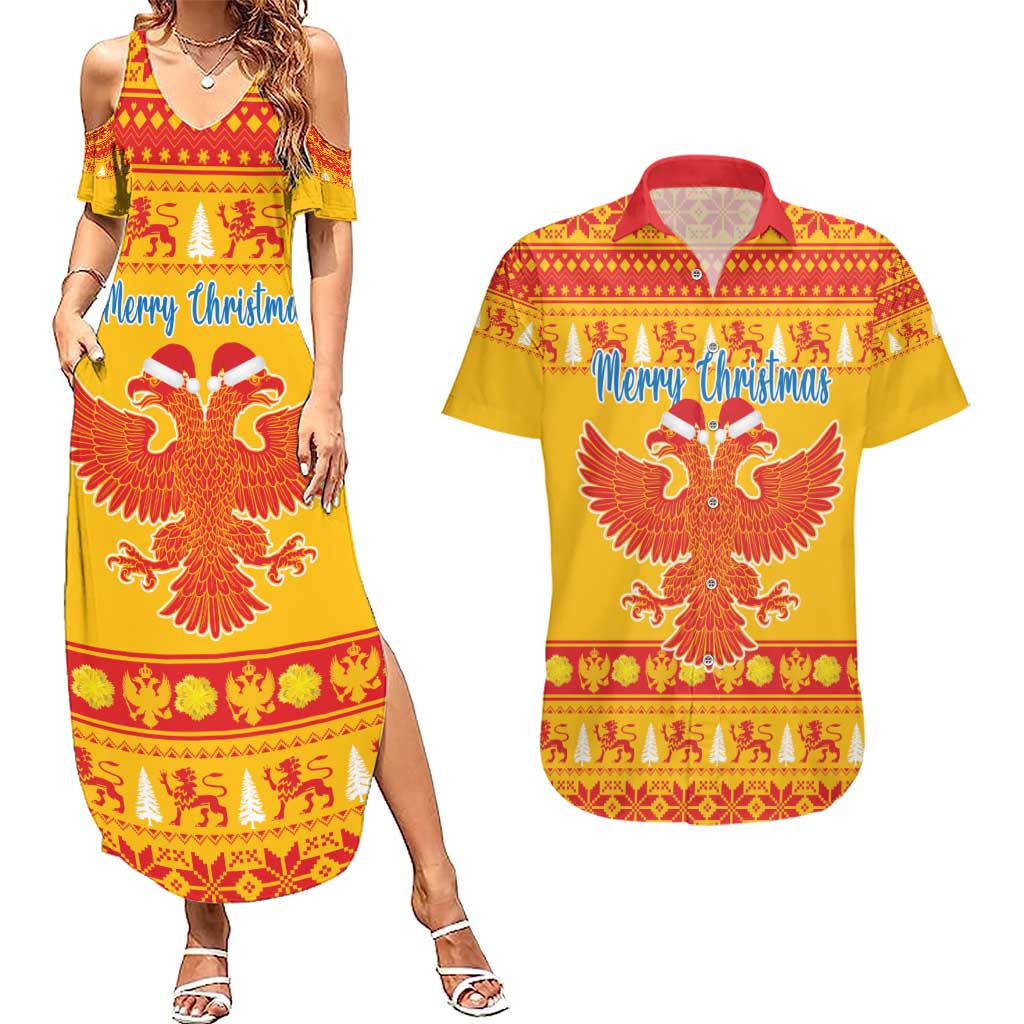 Montenegro Christmas Couples Matching Summer Maxi Dress and Hawaiian Shirt Double-headed Eagle With Christmas Pattern - Wonder Print Shop