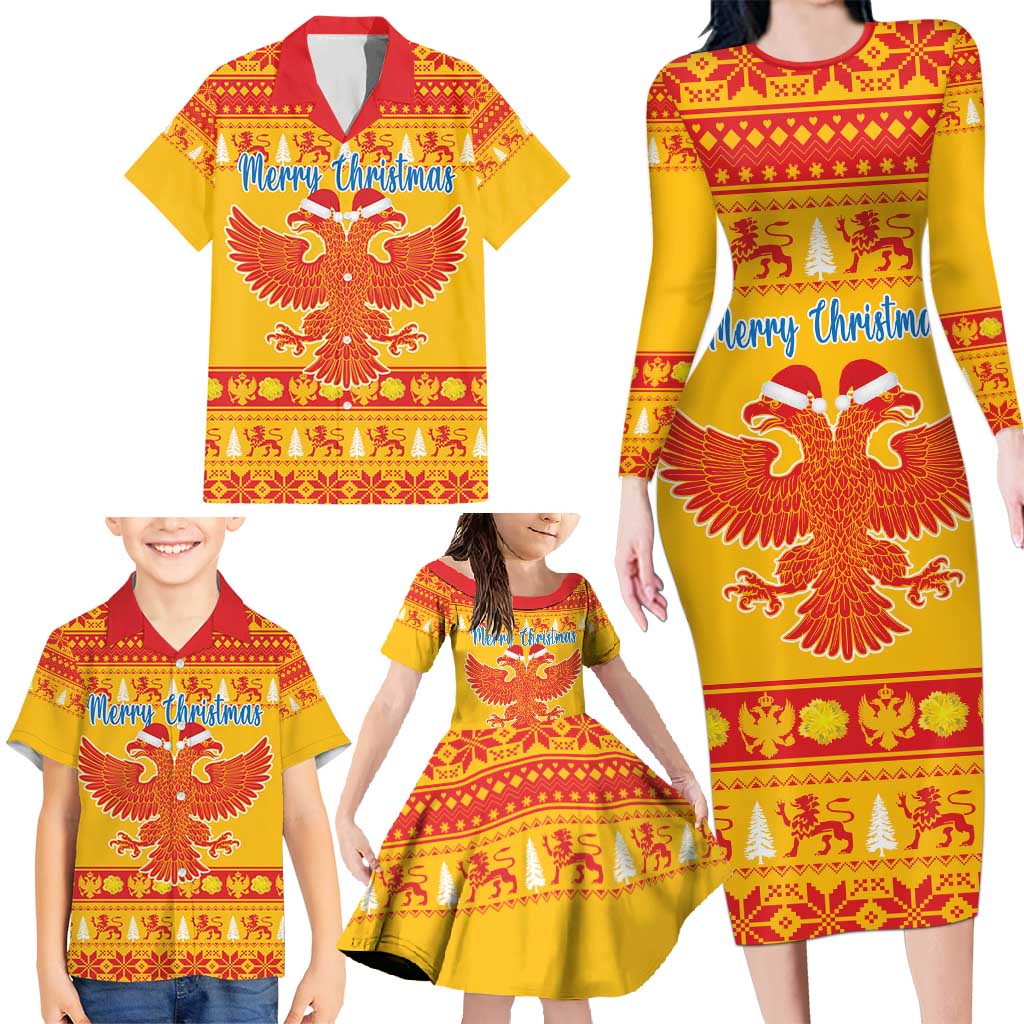 Montenegro Christmas Family Matching Long Sleeve Bodycon Dress and Hawaiian Shirt Double-headed Eagle With Christmas Pattern - Wonder Print Shop