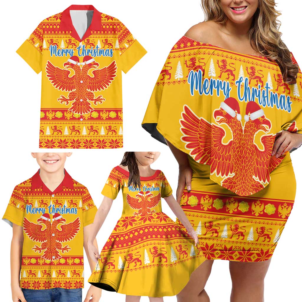 Montenegro Christmas Family Matching Off Shoulder Short Dress and Hawaiian Shirt Double-headed Eagle With Christmas Pattern - Wonder Print Shop