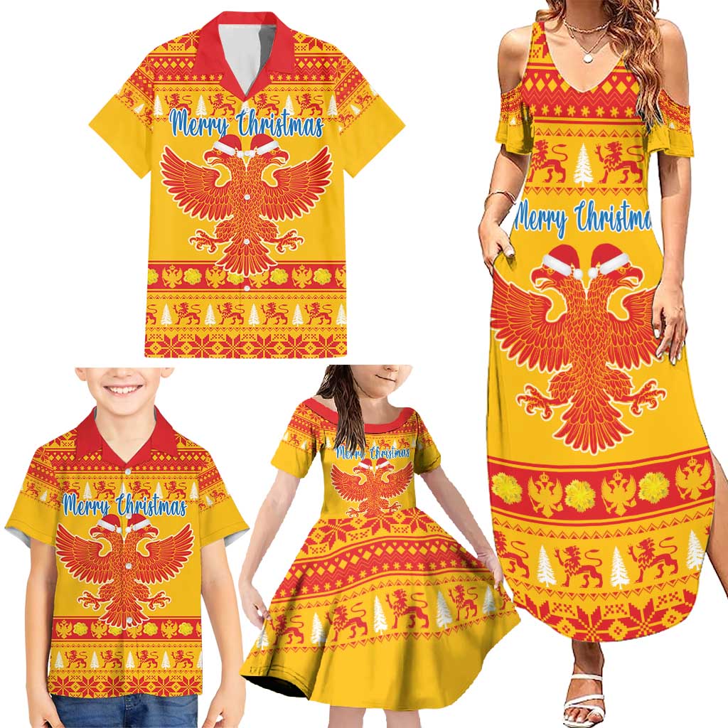 Montenegro Christmas Family Matching Summer Maxi Dress and Hawaiian Shirt Double-headed Eagle With Christmas Pattern - Wonder Print Shop