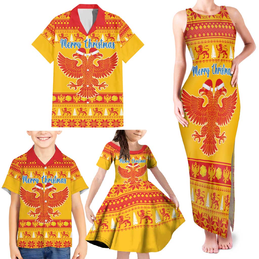 Montenegro Christmas Family Matching Tank Maxi Dress and Hawaiian Shirt Double-headed Eagle With Christmas Pattern - Wonder Print Shop