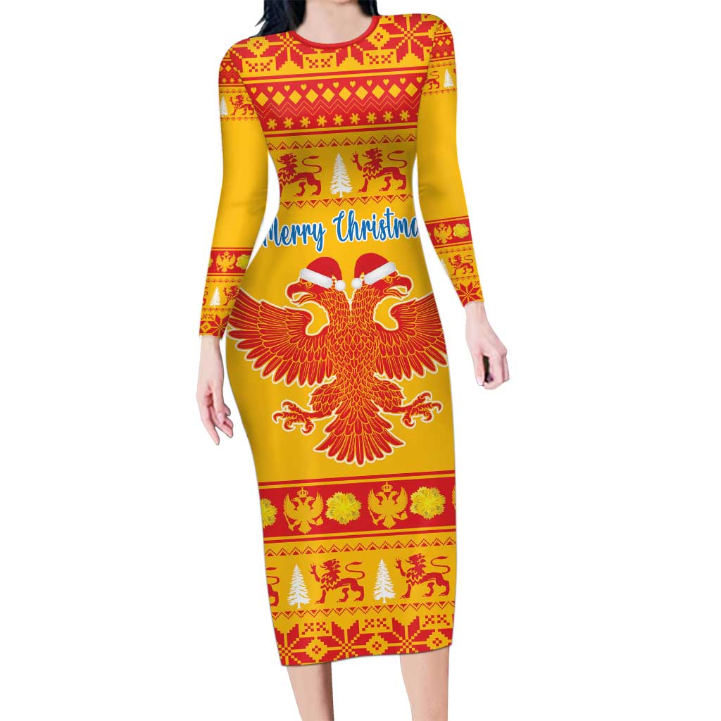 Montenegro Christmas Long Sleeve Bodycon Dress Double-headed Eagle With Christmas Pattern - Wonder Print Shop