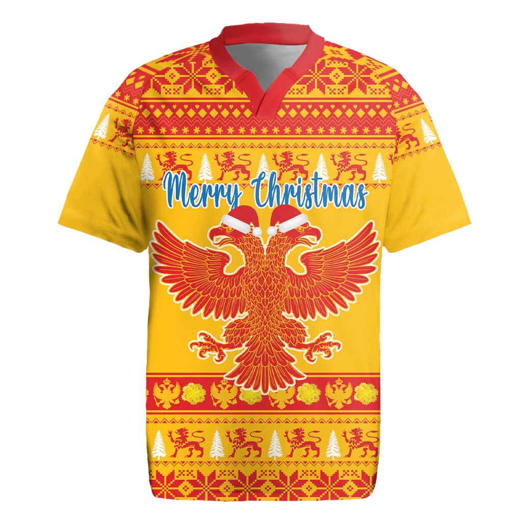 Montenegro Christmas Rugby Jersey Double-headed Eagle With Christmas Pattern - Wonder Print Shop