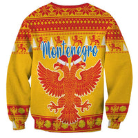Unisex crew-neck Christmas sweatshirt, yellow with Montenegro eagle and festive pattern