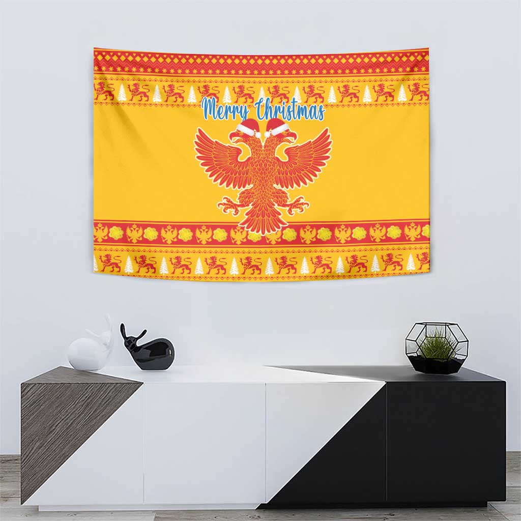 Yellow double-headed eagle Christmas wall hanging with 'Merry Christmas' and red band trim