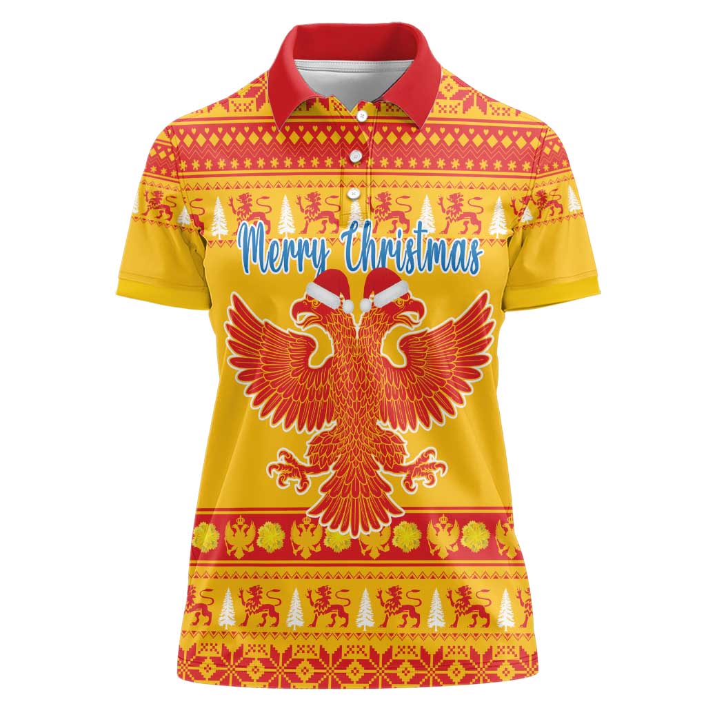 Montenegro Christmas Women Polo Shirt Double-headed Eagle With Christmas Pattern - Wonder Print Shop