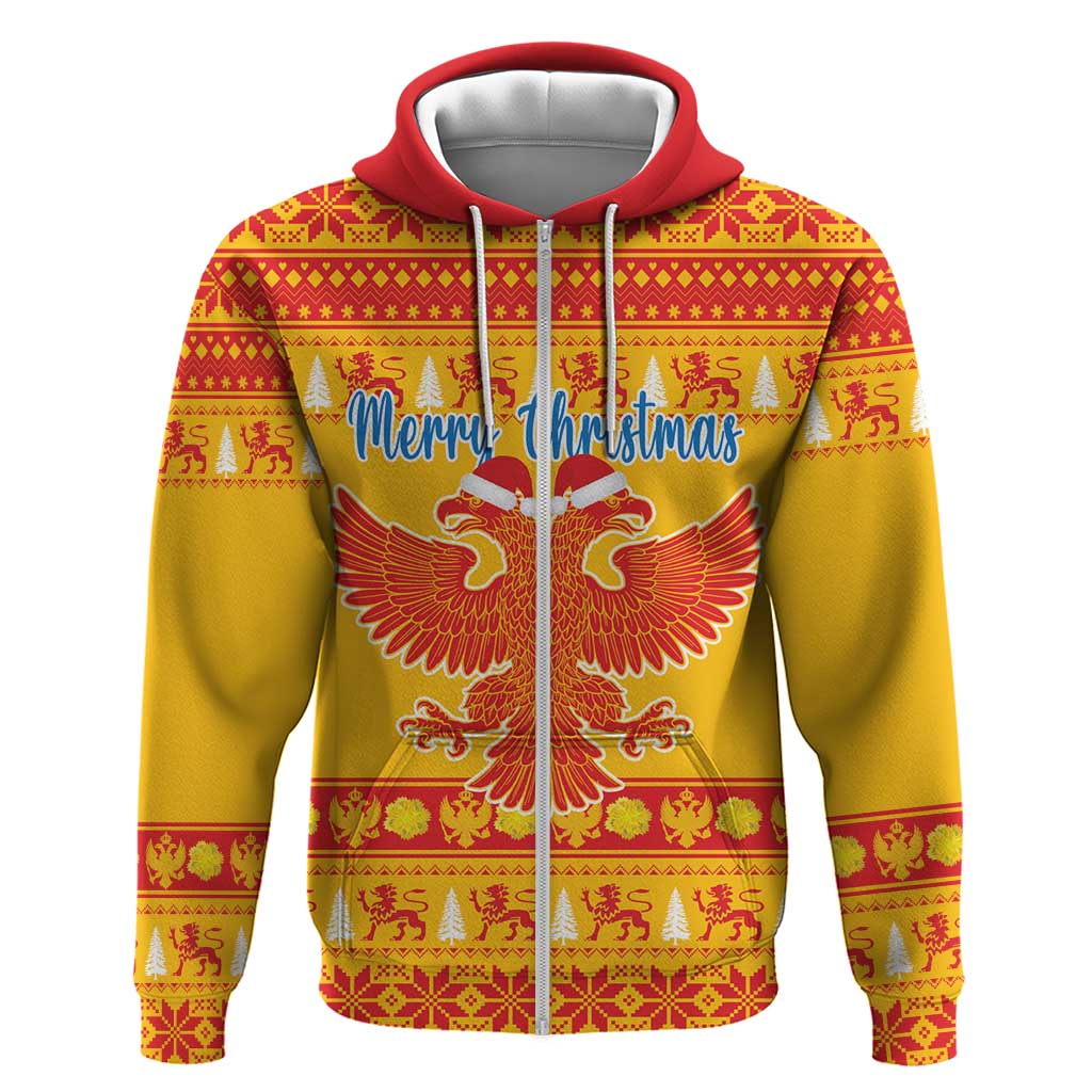 Montenegro Christmas Zip Hoodie Double-headed Eagle With Christmas Pattern - Wonder Print Shop