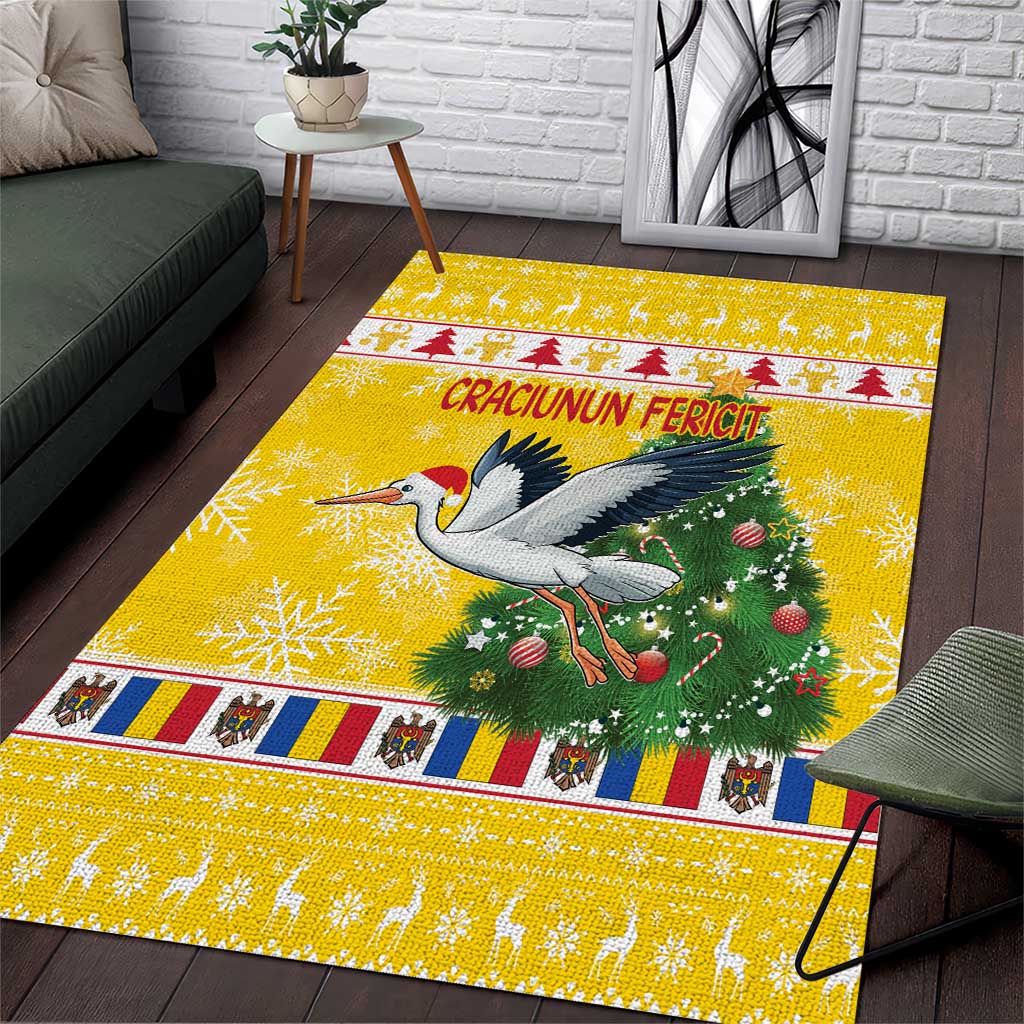 Moldova Christmas Area Rug White Stork Santa With Christmas Tree