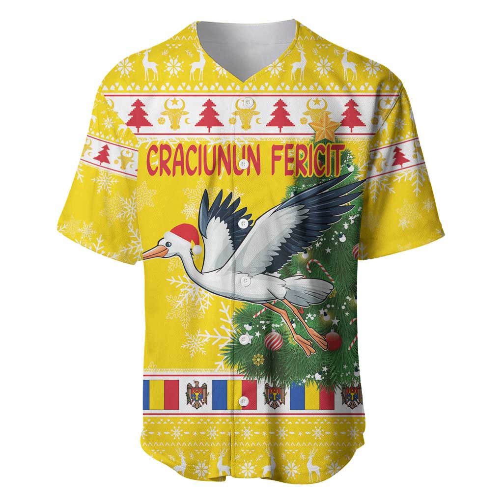 Moldova Christmas Baseball Jersey White Stork Santa With Christmas Tree - Wonder Print Shop