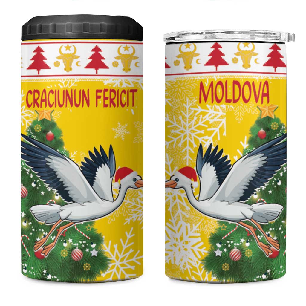 Moldova Christmas 4 in 1 Can Cooler Tumbler White Stork Santa With Christmas Tree - Wonder Print Shop