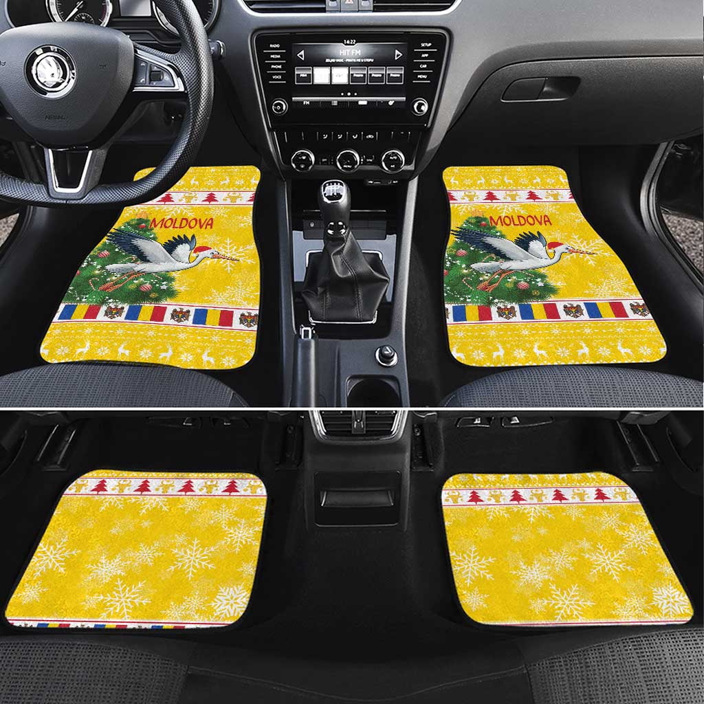 Moldova Christmas Car Mats White Stork Santa With Christmas Tree - Wonder Print Shop