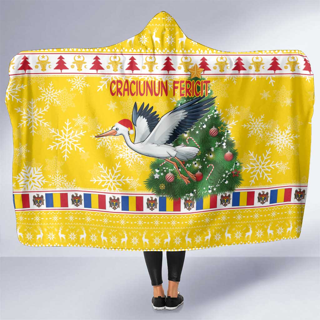 Moldova Christmas Hooded Blanket White Stork Santa With Christmas Tree