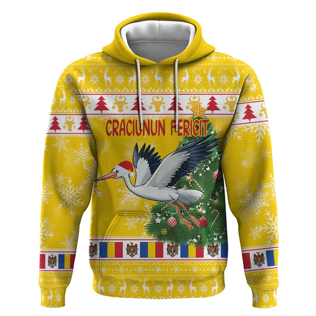 Moldova Christmas Hoodie White Stork Santa With Christmas Tree - Wonder Print Shop