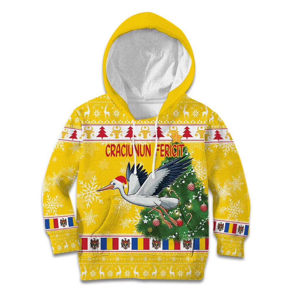 Moldova Christmas Kid Hoodie White Stork Santa With Christmas Tree - Wonder Print Shop