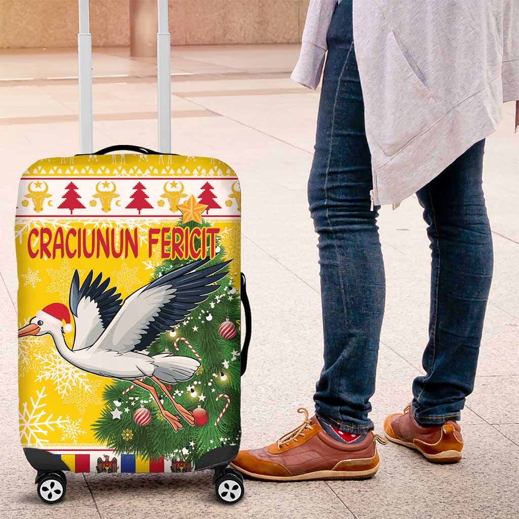 Moldova Christmas Luggage Cover White Stork Santa With Christmas Tree