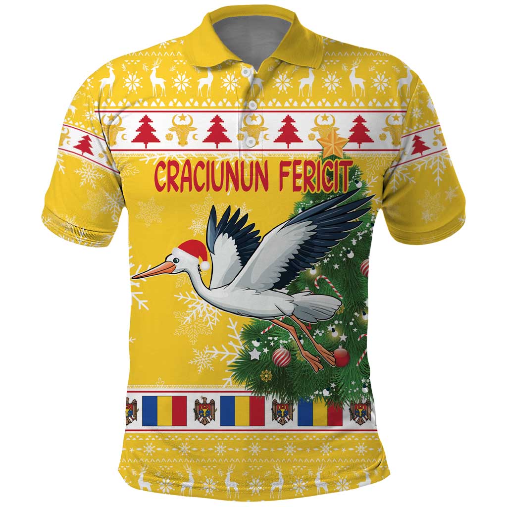 Moldova Christmas Polo Shirt White Stork Santa With Christmas Tree