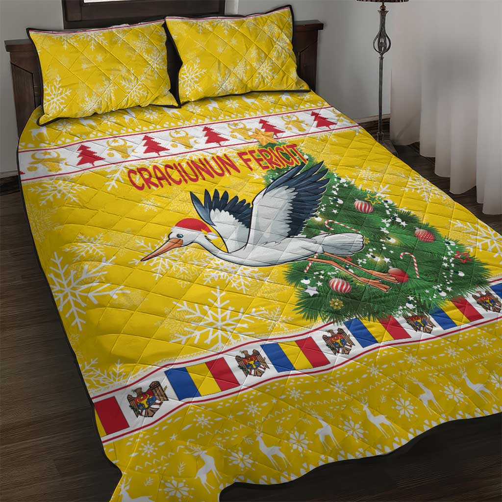 Moldova Christmas Quilt Bed Set White Stork Santa With Christmas Tree - Wonder Print Shop