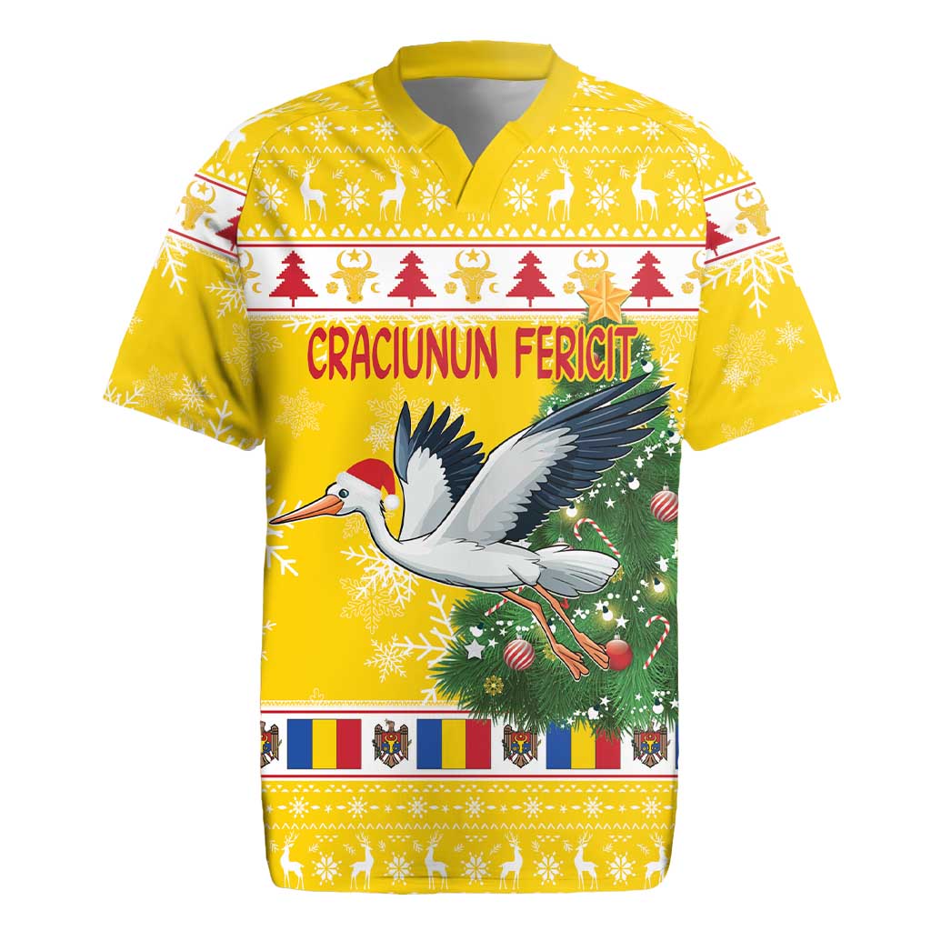 Moldova Christmas Rugby Jersey White Stork Santa With Christmas Tree - Wonder Print Shop