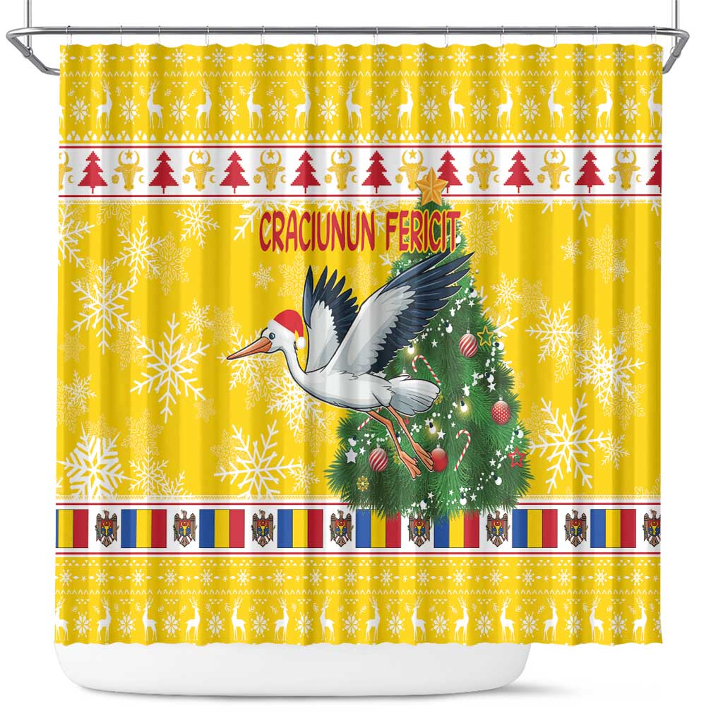 Moldova Christmas Shower Curtain White Stork Santa With Christmas Tree