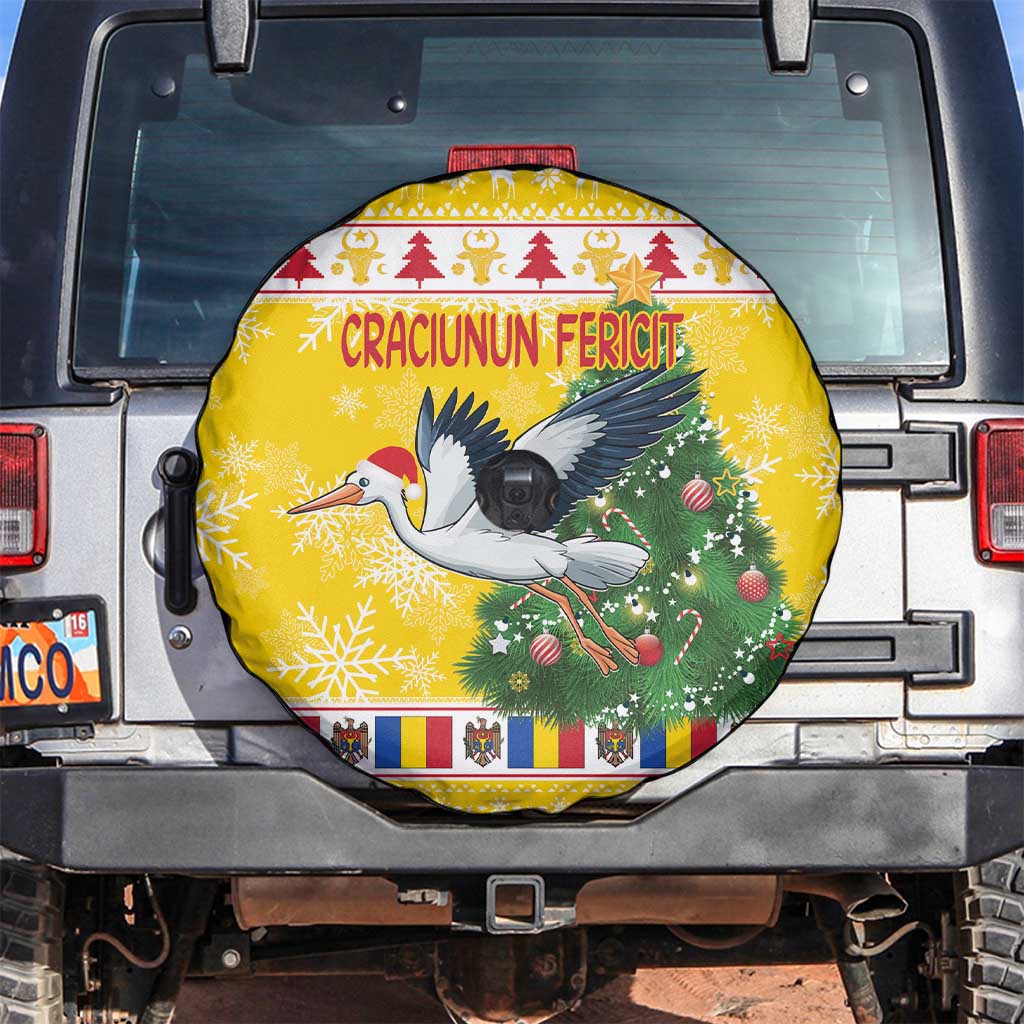 Moldova Christmas Spare Tire Cover White Stork Santa With Christmas Tree - Wonder Print Shop