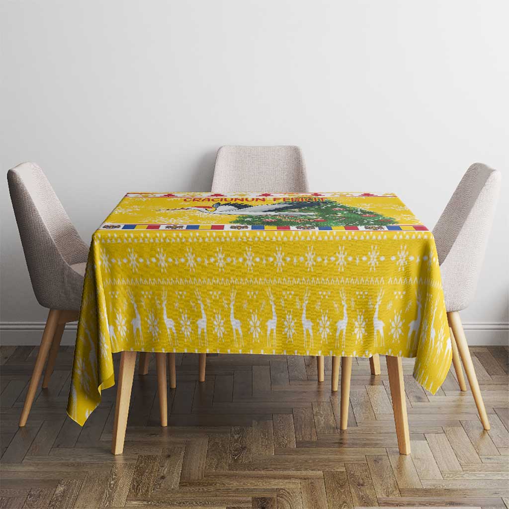 Yellow holiday tablecloth on dining table with four chairs