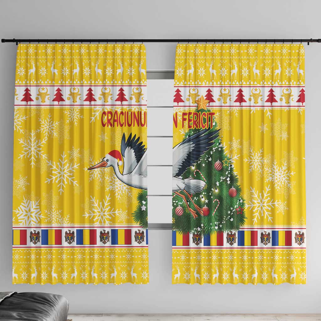 Moldova Christmas Window Curtain White Stork Santa With Christmas Tree - Wonder Print Shop