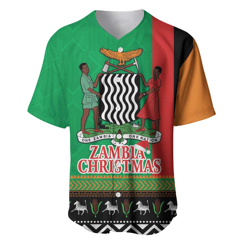 Zambia Christmas Baseball Jersey One Zambia One Nation With Kente Pattern - Wonder Print Shop