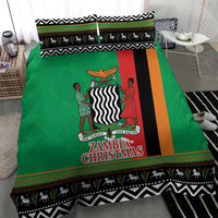 Green duvet with central illustration and “Zambia Christmas” text, bordered with patterned trim