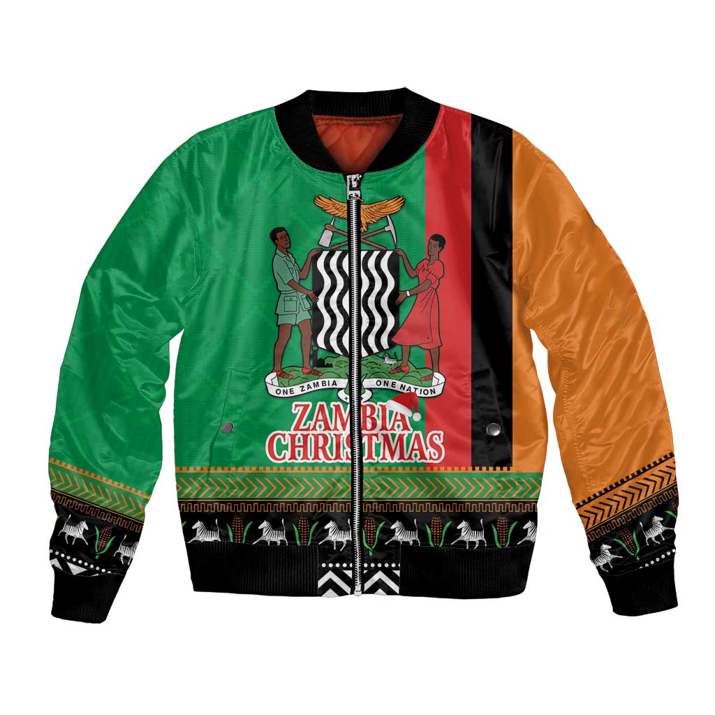 Zambia Christmas Bomber Jacket One Zambia One Nation With Kente Pattern - Wonder Print Shop