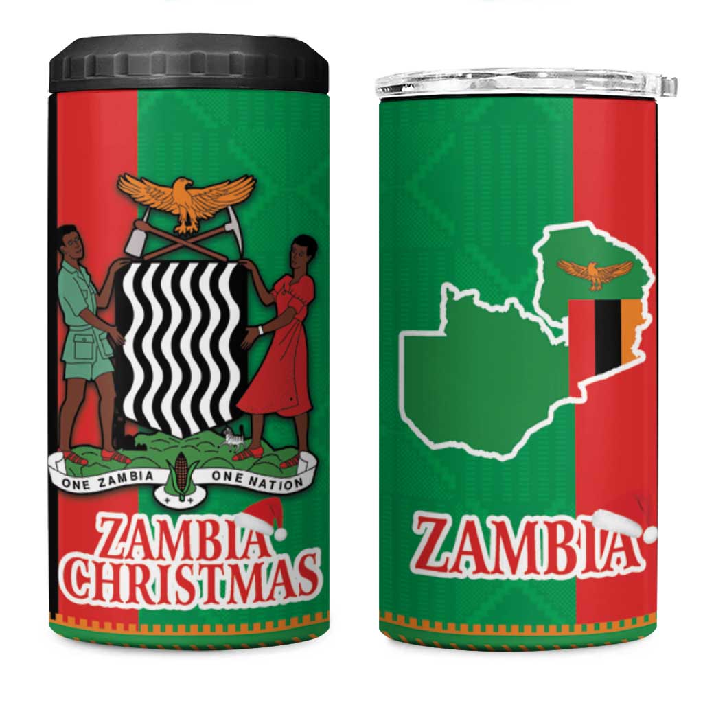 Zambia Christmas 4 in 1 Can Cooler Tumbler One Zambia One Nation With Kente Pattern - Wonder Print Shop