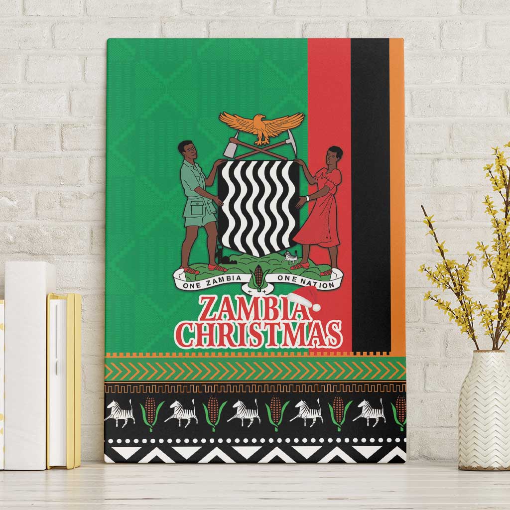 Zambia Christmas Canvas Wall Art One Zambia One Nation With Kente Pattern - Wonder Print Shop