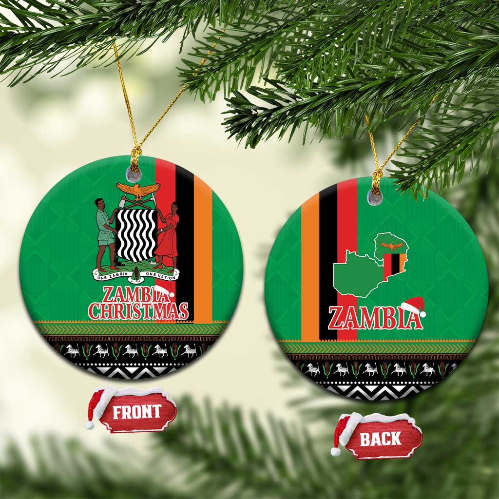 Zambia Christmas Ceramic Ornament One Zambia One Nation With Kente Pattern - Wonder Print Shop