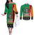 Zambia Christmas Couples Matching Off The Shoulder Long Sleeve Dress and Long Sleeve Button Shirt One Zambia One Nation With Kente Pattern