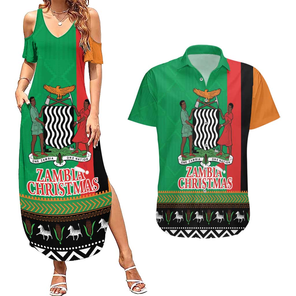 Zambia Christmas Couples Matching Summer Maxi Dress and Hawaiian Shirt One Zambia One Nation With Kente Pattern - Wonder Print Shop