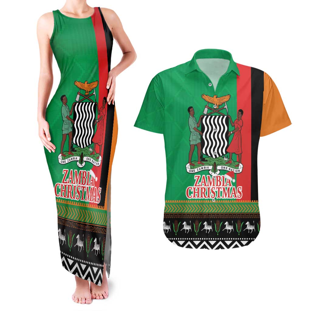 Zambia Christmas Couples Matching Tank Maxi Dress and Hawaiian Shirt One Zambia One Nation With Kente Pattern - Wonder Print Shop