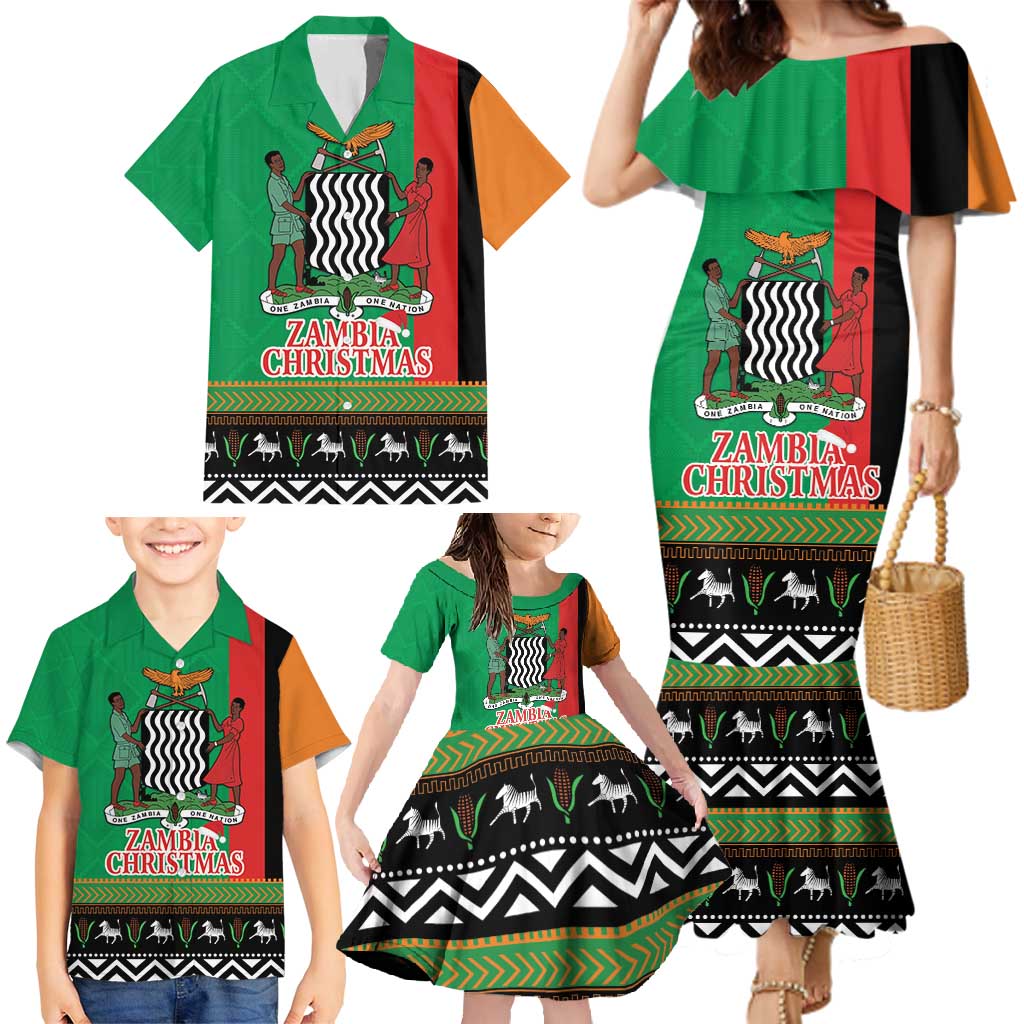 Zambia Christmas Family Matching Mermaid Dress and Hawaiian Shirt One Zambia One Nation With Kente Pattern - Wonder Print Shop