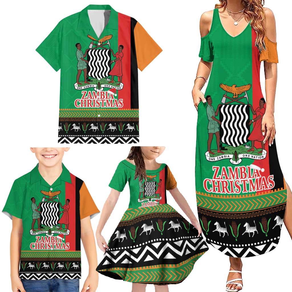 Zambia Christmas Family Matching Summer Maxi Dress and Hawaiian Shirt One Zambia One Nation With Kente Pattern - Wonder Print Shop