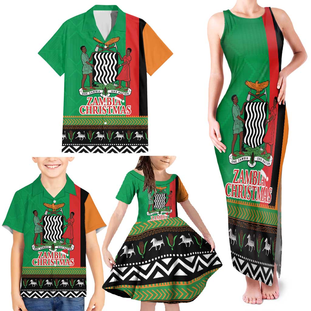 Zambia Christmas Family Matching Tank Maxi Dress and Hawaiian Shirt One Zambia One Nation With Kente Pattern - Wonder Print Shop