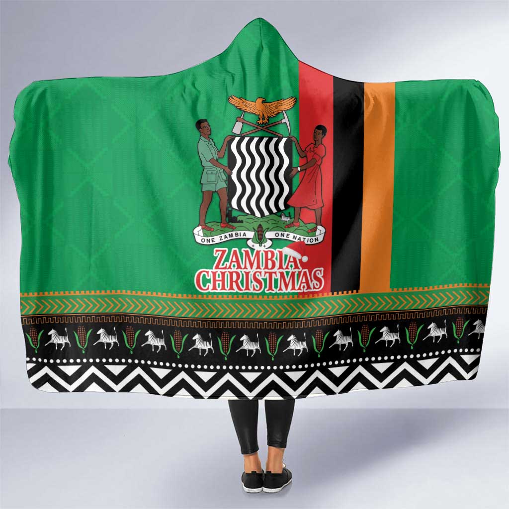 Zambia Christmas Hooded Blanket One Zambia One Nation With Kente Pattern