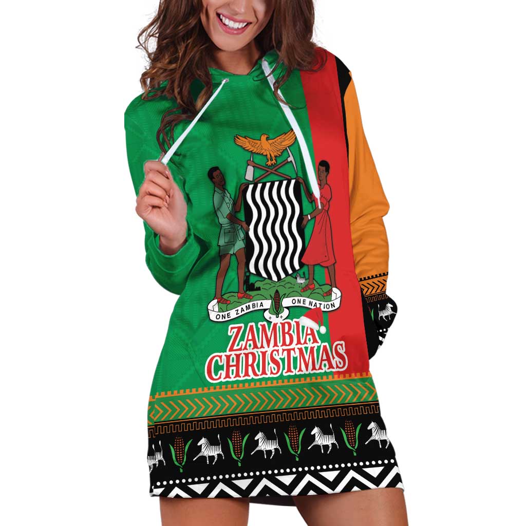 Zambia Christmas Hoodie Dress One Zambia One Nation With Kente Pattern - Wonder Print Shop