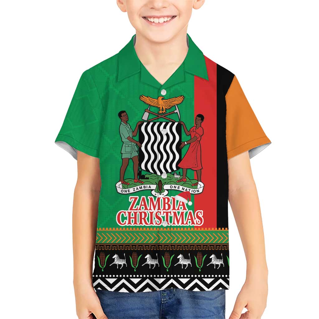 Zambia Christmas Kid Hawaiian Shirt One Zambia One Nation With Kente Pattern - Wonder Print Shop