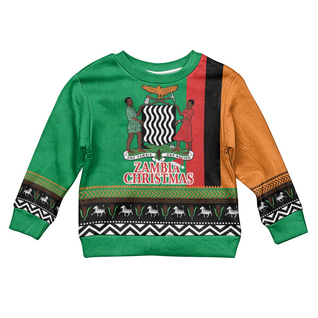 Zambia Christmas Kid Ugly Christmas Sweater One Zambia One Nation With Kente Pattern - Wonder Print Shop