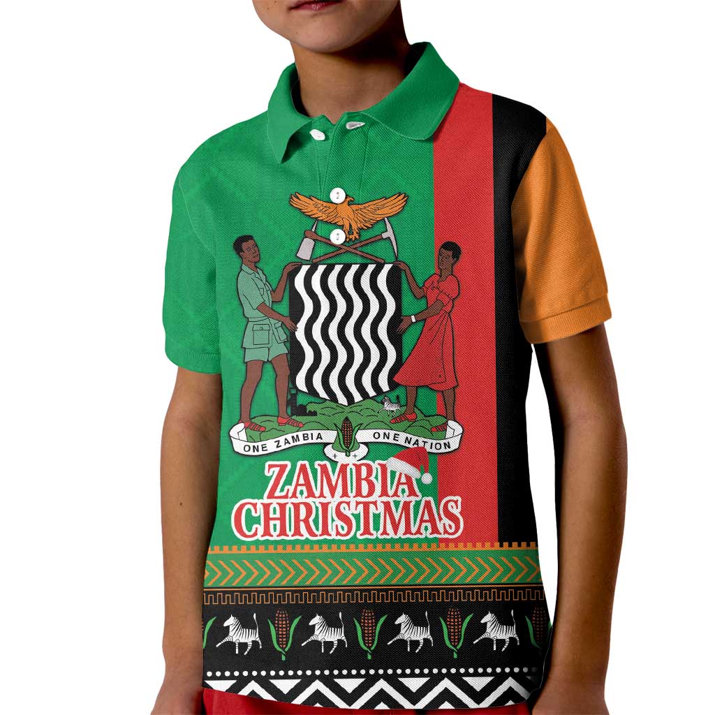 Zambia Christmas Kid Polo Shirt One Zambia One Nation With Kente Pattern - Wonder Print Shop