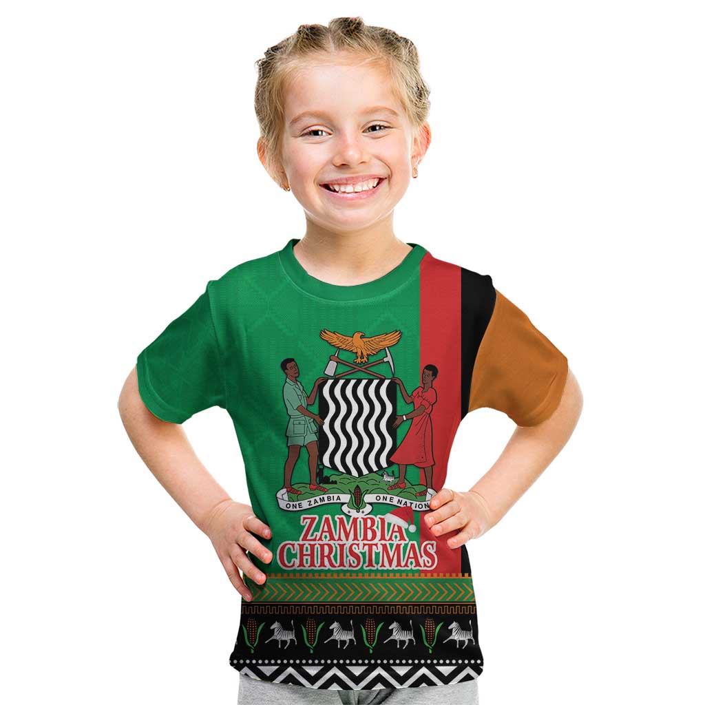 Zambia Christmas Kid T Shirt One Zambia One Nation With Kente Pattern - Wonder Print Shop