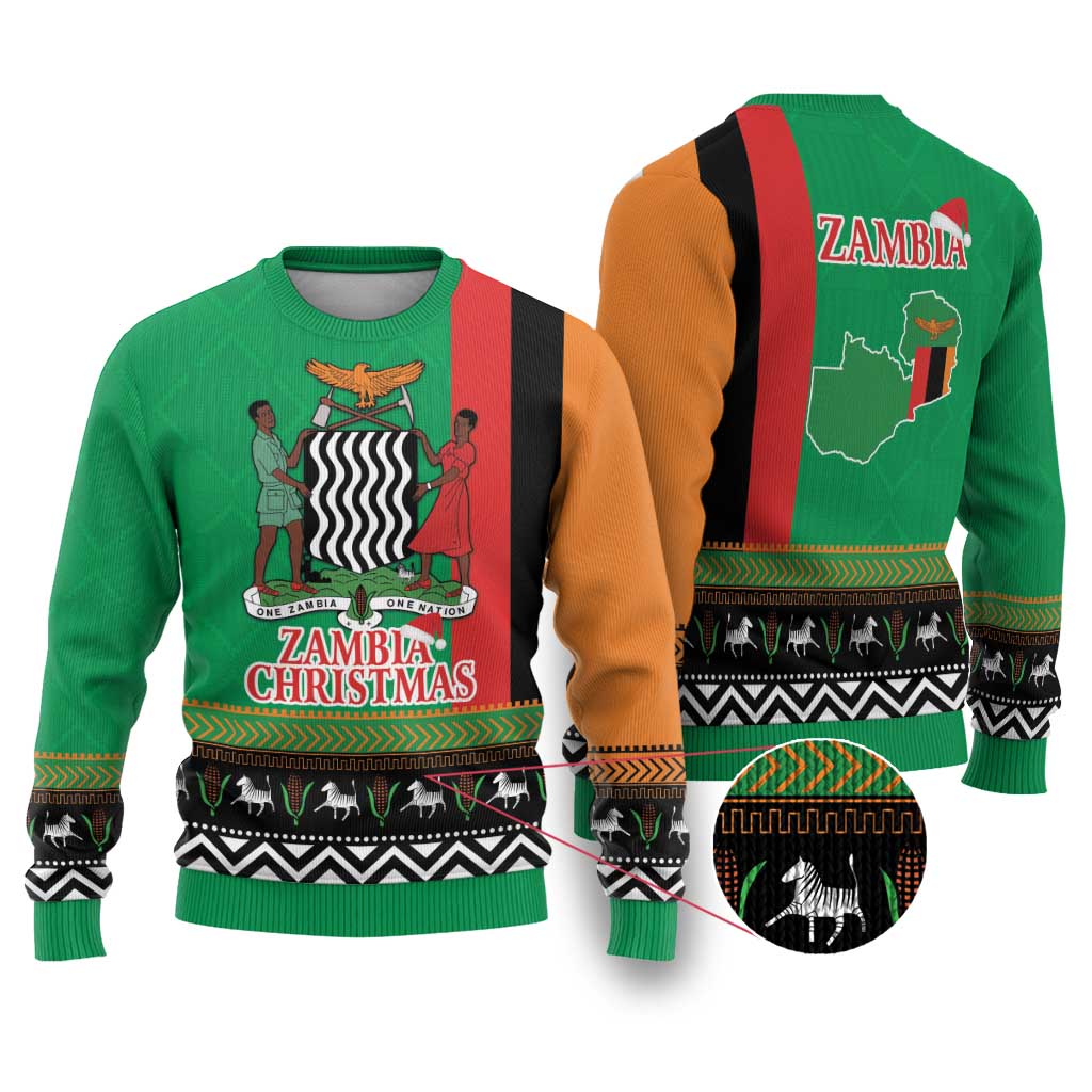 Zambia Christmas Ugly Christmas Sweater One Zambia One Nation With Kente Pattern - Wonder Print Shop