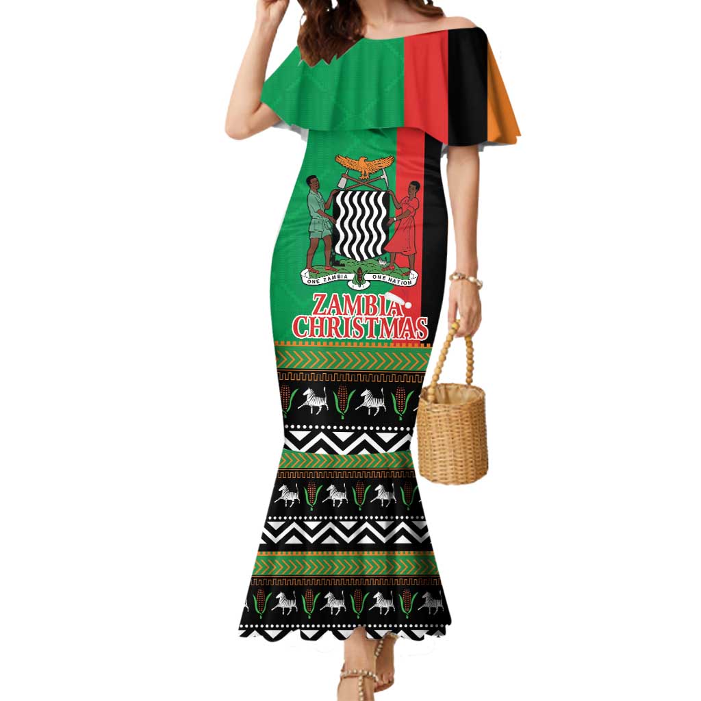 Zambia Christmas Mermaid Dress One Zambia One Nation With Kente Pattern - Wonder Print Shop