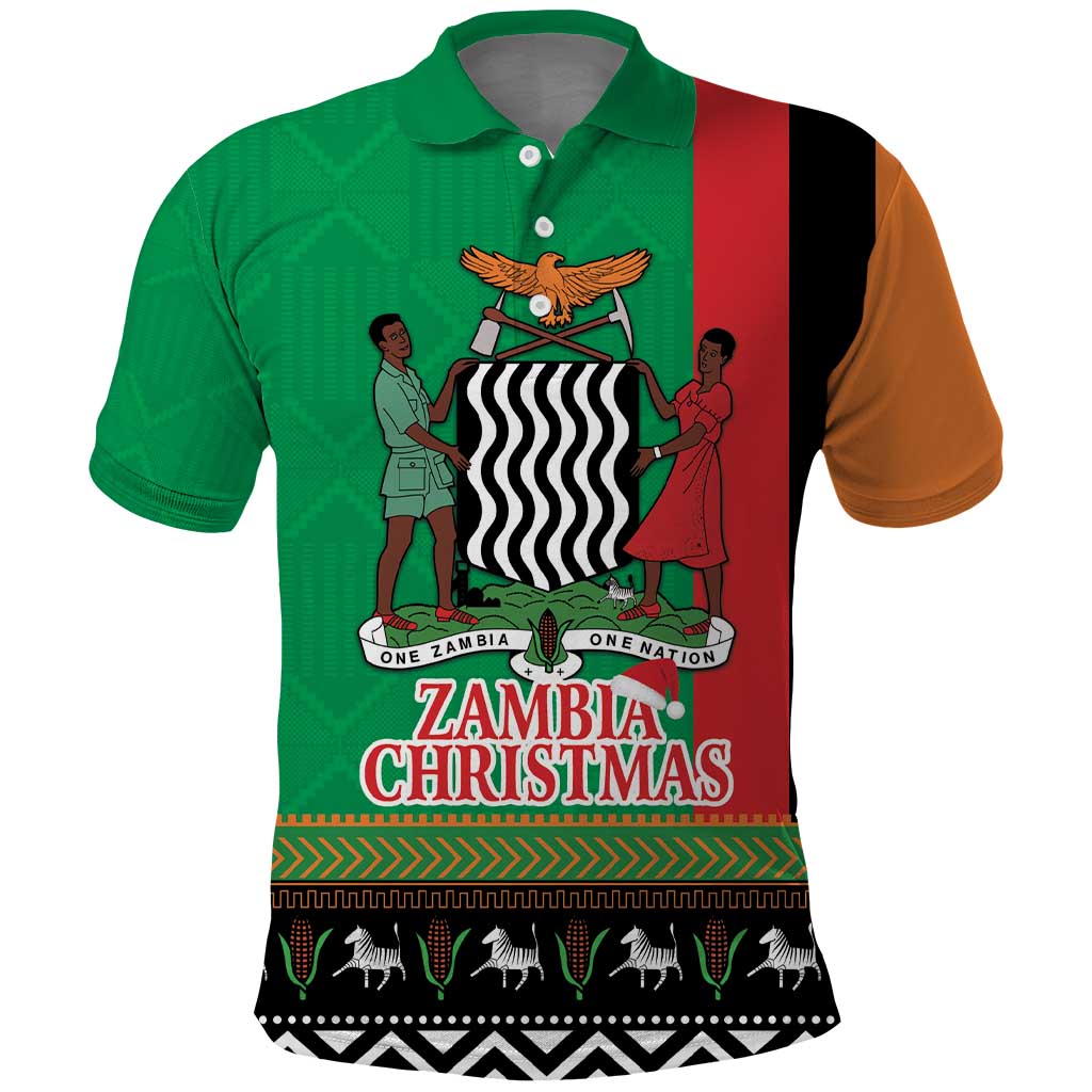 Zambia Christmas Polo Shirt One Zambia One Nation With Kente Pattern