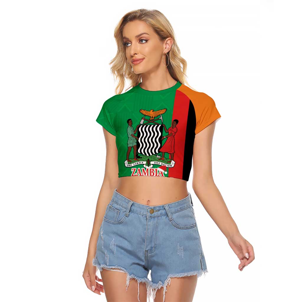 Zambia Christmas Raglan Cropped T Shirt One Zambia One Nation With Kente Pattern - Wonder Print Shop